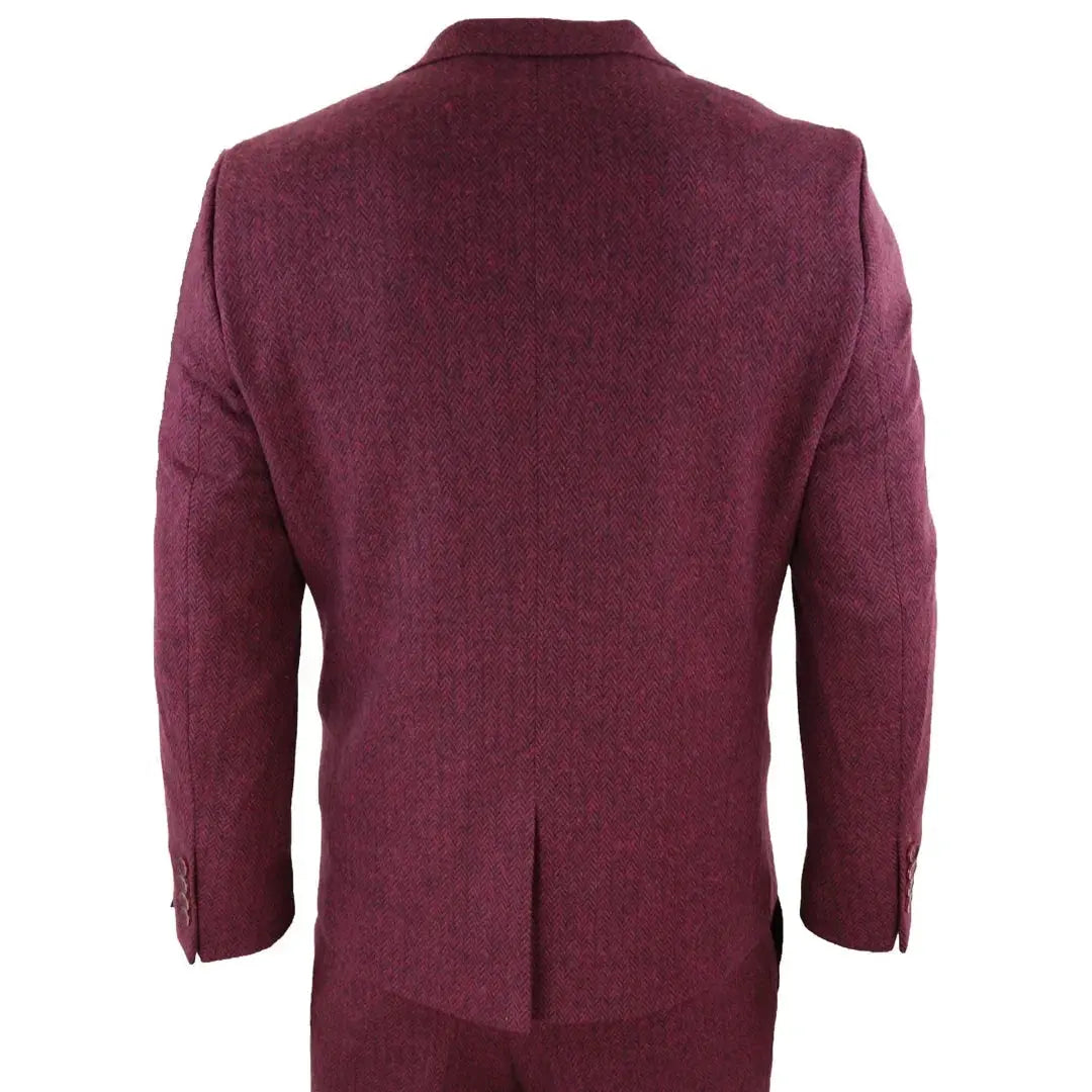STZ11 - Men's Wool 3 Piece Suit Tweed Burgundy Black Classic TruClothing