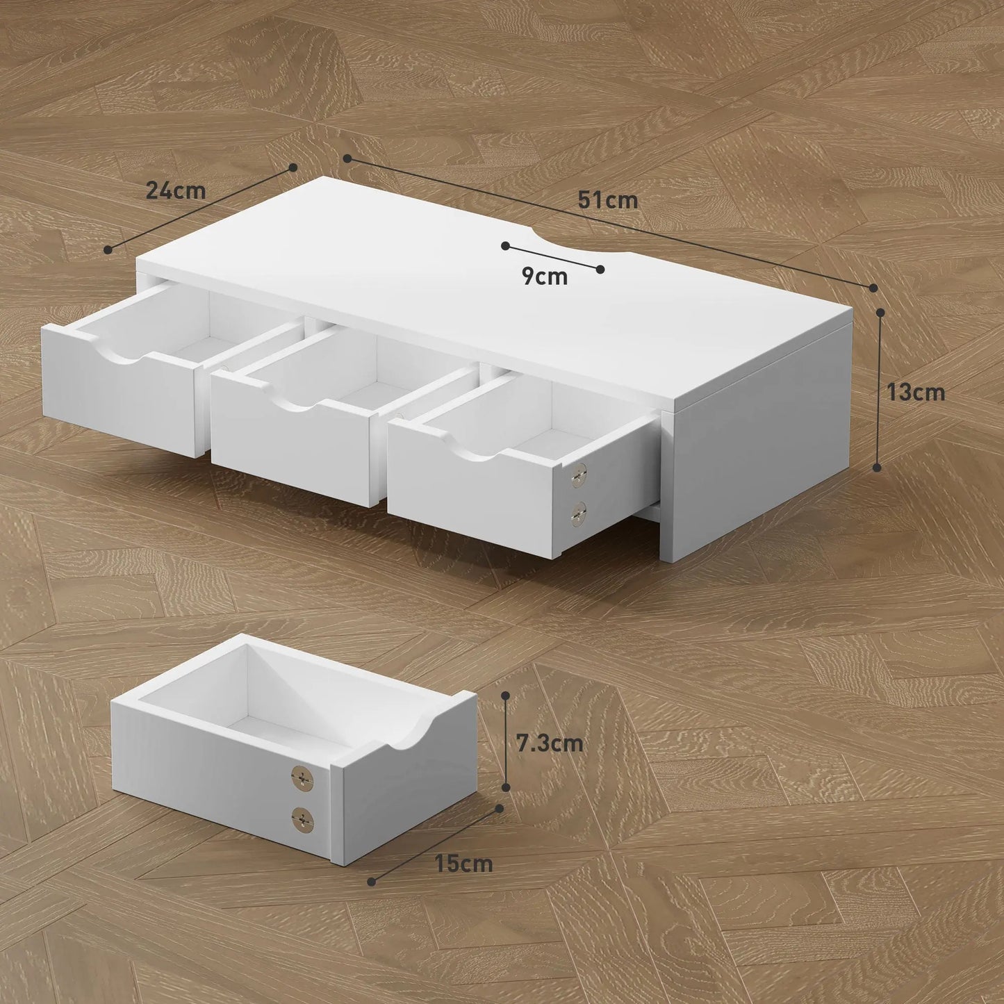 HOMCOM Monitor Stand Riser with 3 Drawers, Monitor Riser for Laptop, Computer, PC, Small Printer, 51 x 24 x 13cm, White Wise Galleria