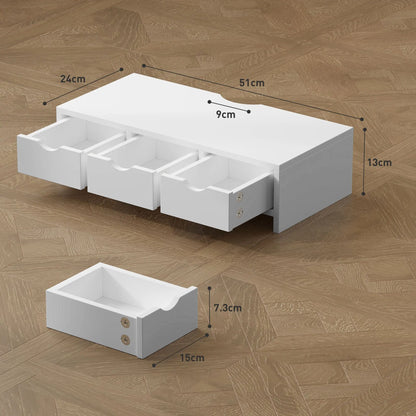 HOMCOM Monitor Stand Riser with 3 Drawers, Monitor Riser for Laptop, Computer, PC, Small Printer, 51 x 24 x 13cm, White Wise Galleria