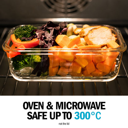 Glass Food Storage Containers with Airtight Lids - 1050ml - 5 PACK
