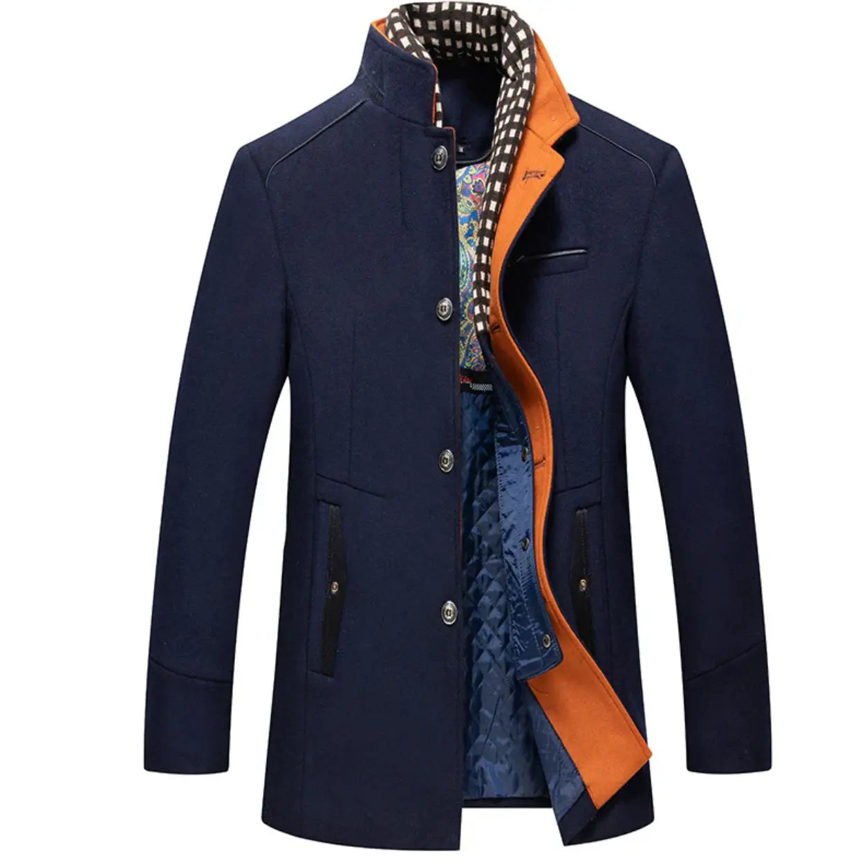 Manteau d'hiver homme en laine épaisse à col montant avec écharpe, bleu marine, taille M, Biutimarden