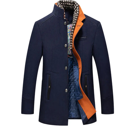 Manteau d'hiver homme en laine épaisse à col montant avec écharpe, bleu marine, taille M, Biutimarden