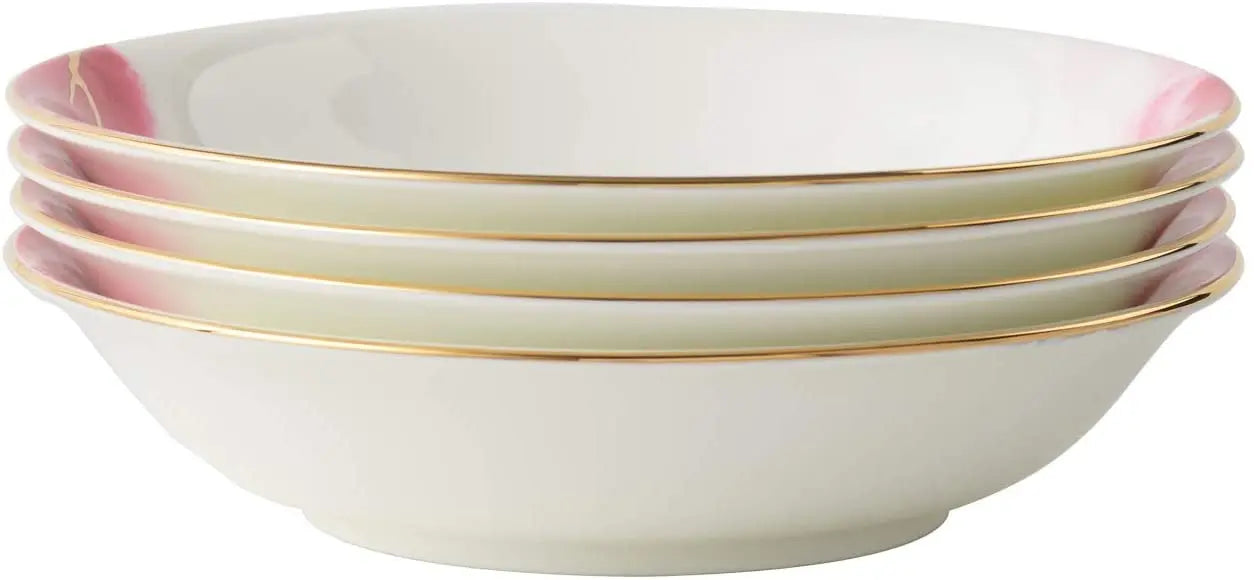 Pasta Bowl Deep Plates Set for 4 Watercolour with Gold Banding Premium Porcelain London Boutique Lifestyle
