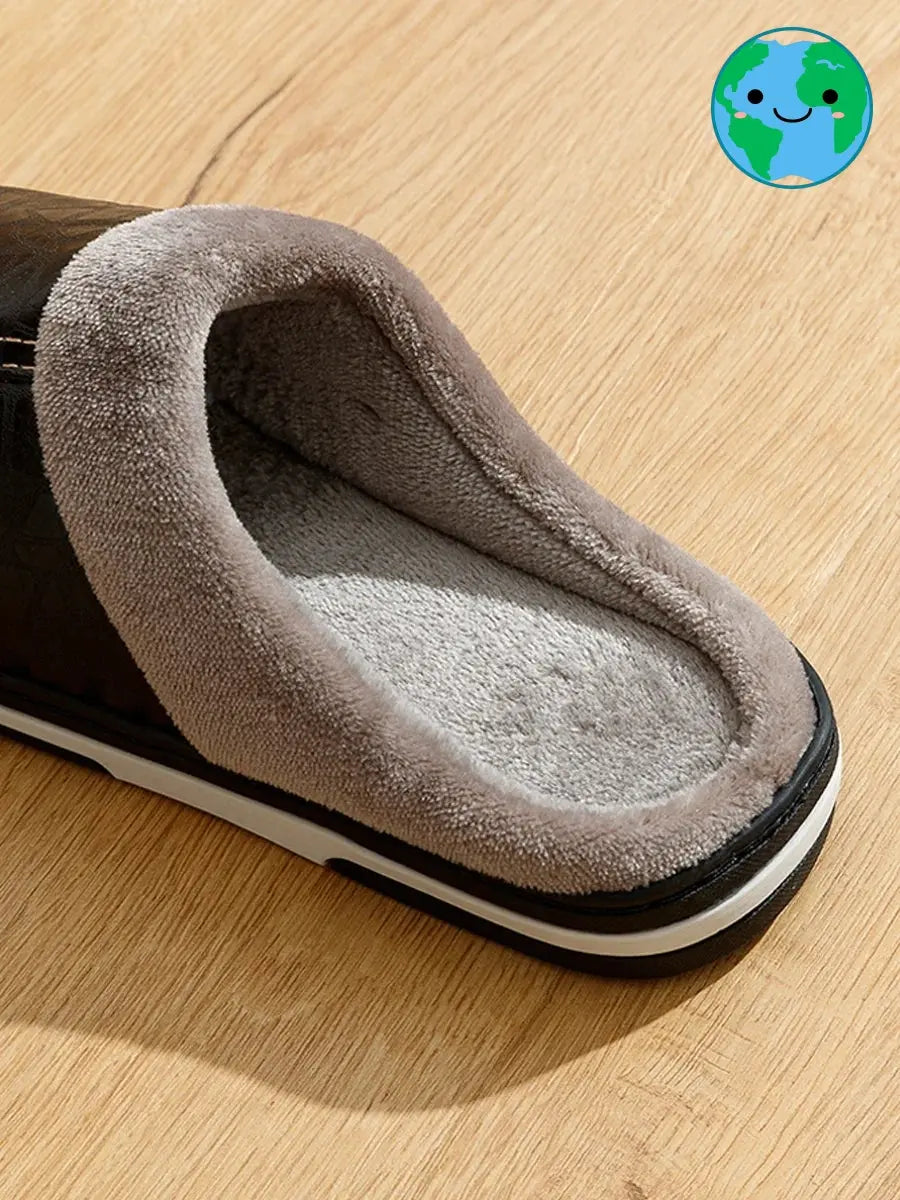 PU Leather Big Sizes Men slippers Indoor Waterproof Fur Flat Men's Winter Home Slipper Cotton Bedroom Houseshoes GeToday