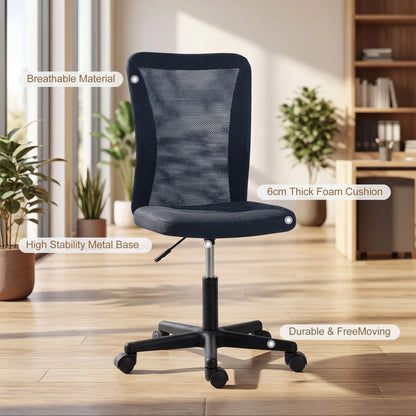 Vinsetto Computer Desk Chair, Mesh Office Chair with Adjustable Height and Swivel Wheels, Armless Study Chair, Dark Grey Wise Galleria