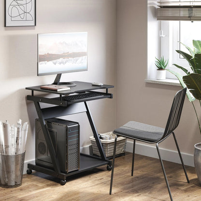 HOMCOM Movable Computer Desk with 4 Moving Wheels Sliding Keyboard Tray Home Office Workstation Black Wise Galleria