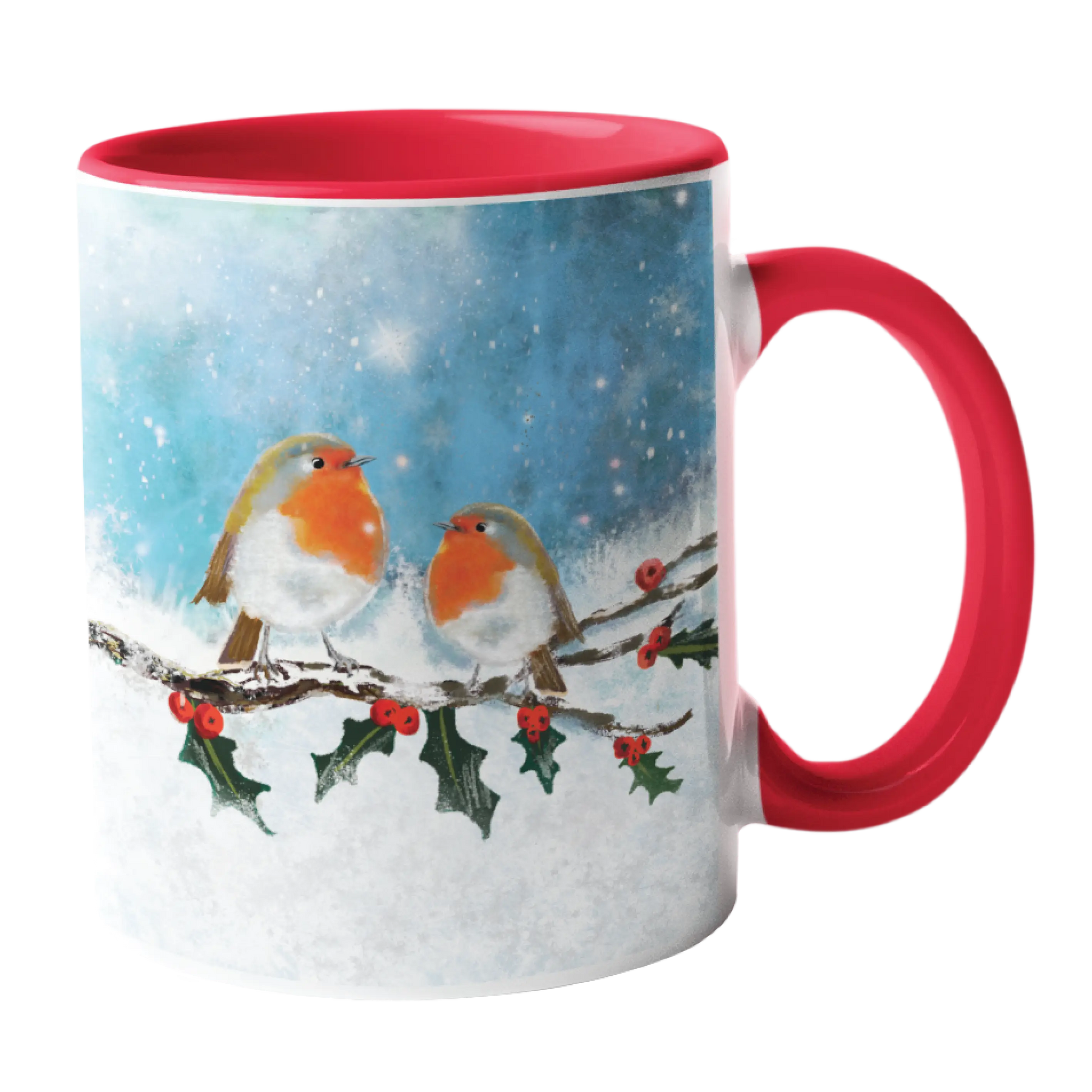 Red Robin on a Holly Branch Mug Red Robin Gifts
