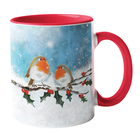 Red Robin on a Holly Branch Mug Red Robin Gifts