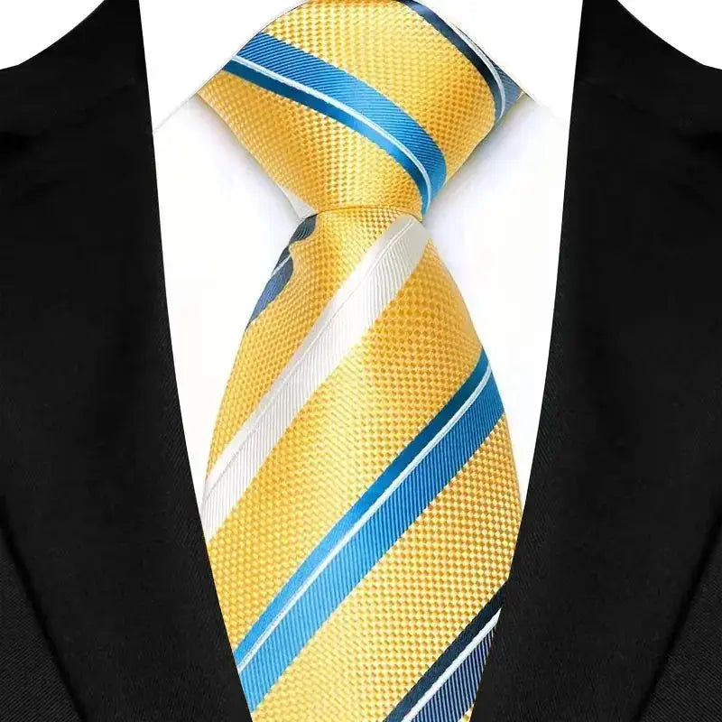 8cm Width Yellow Color Neck Ties For Men Paisley Dots Handmade HotTrendyPicks