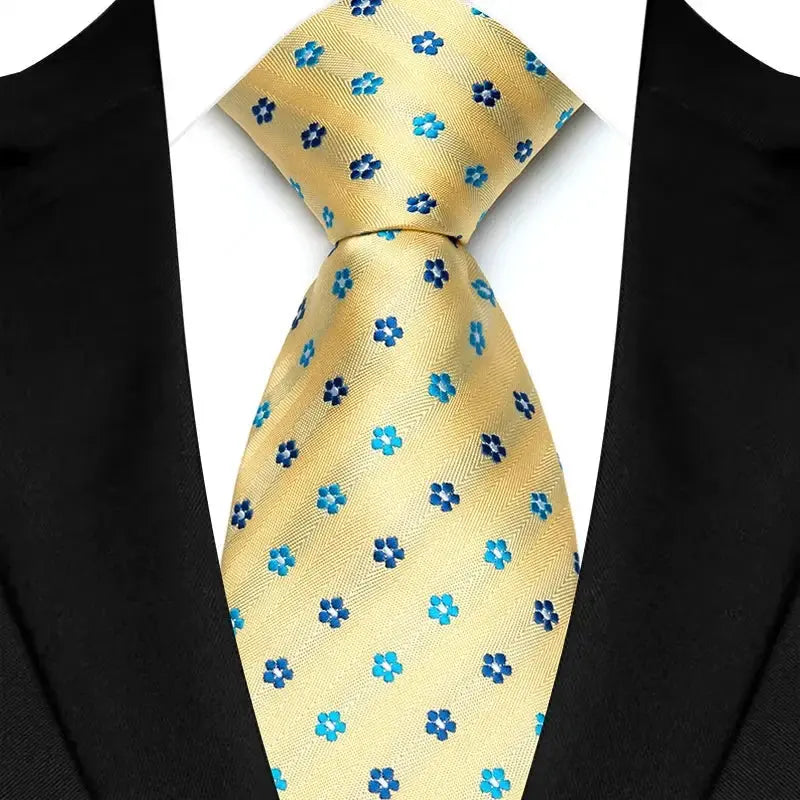 8cm Width Yellow Color Neck Ties For Men Paisley Dots Handmade HotTrendyPicks