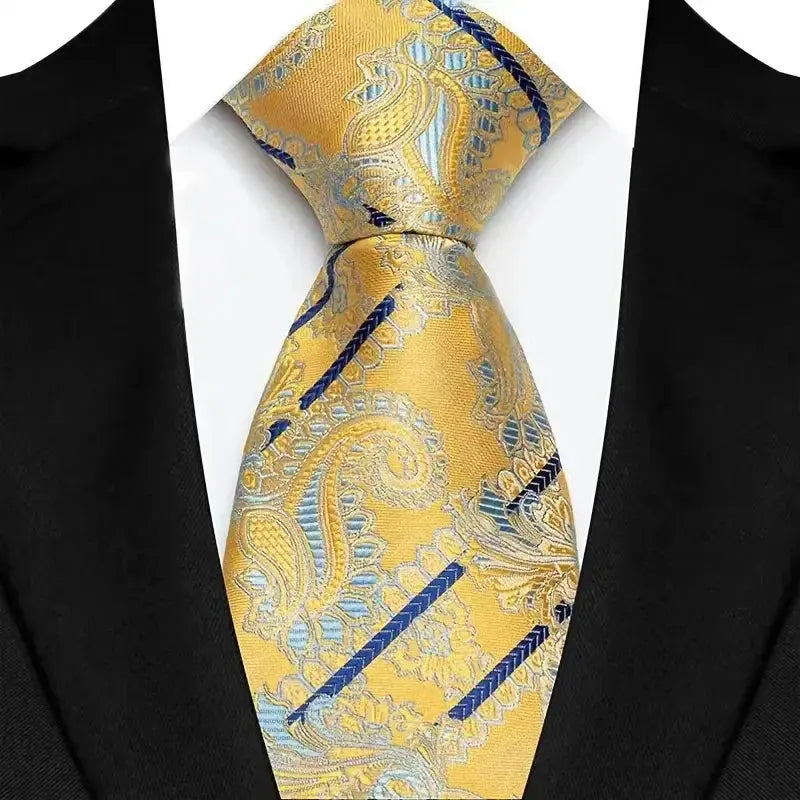 8cm Width Yellow Color Neck Ties For Men Paisley Dots Handmade HotTrendyPicks