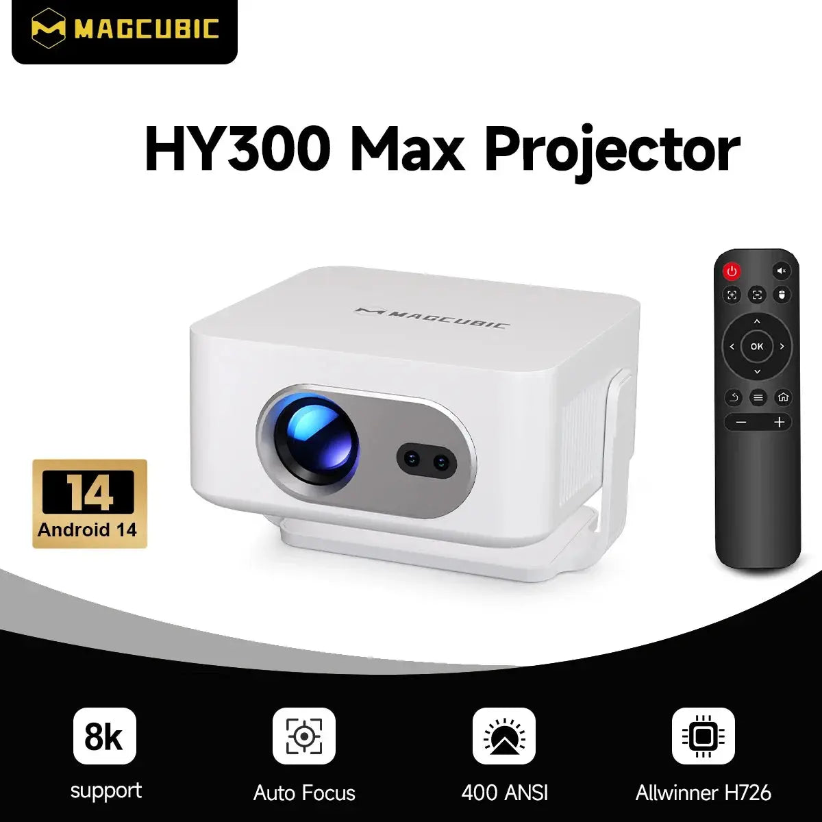 Magcubic Auto Focus Home Cinema 4K Projector 400ANSI 8K Native 720P HY300 Max GeToday