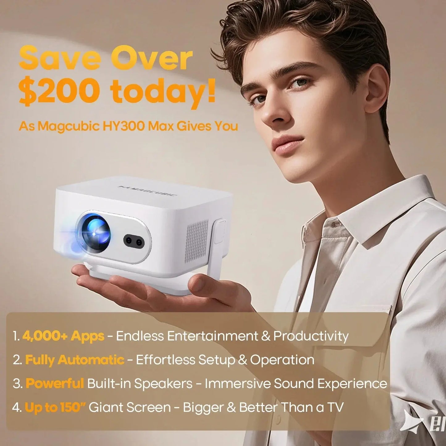 Magcubic Auto Focus Home Cinema 4K Projector 400ANSI 8K Native 720P HY300 Max GeToday