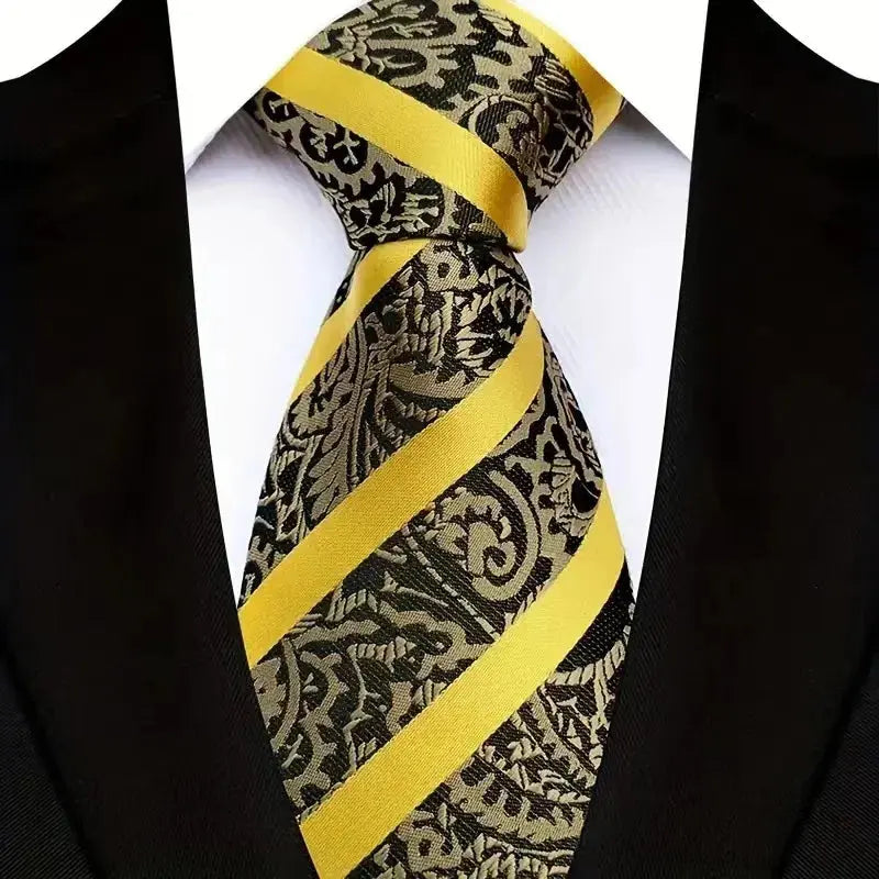 8cm Width Yellow Color Neck Ties For Men Paisley Dots Handmade HotTrendyPicks