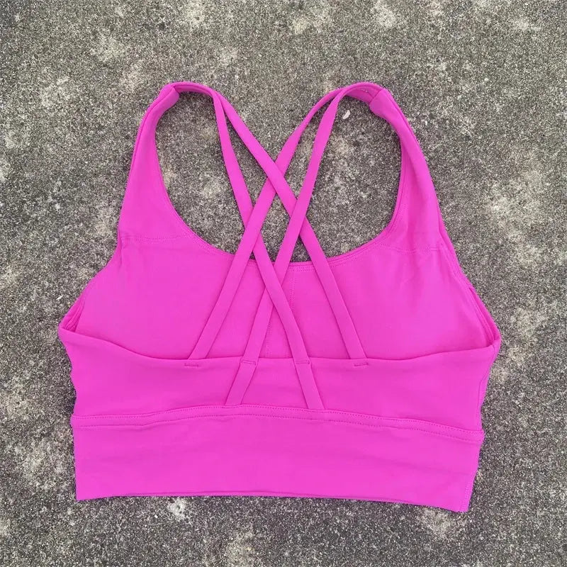 Solid Color Fitness Women Sport Bra Gym Yoga bra Athletic Cross Tight Top Workout Train With Chest Pad High quality shockproof GeToday