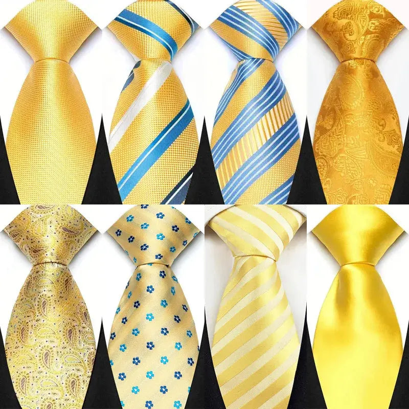 8cm Width Yellow Color Neck Ties For Men Paisley Dots Handmade HotTrendyPicks