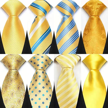 8cm Width Yellow Color Neck Ties For Men Paisley Dots Handmade HotTrendyPicks