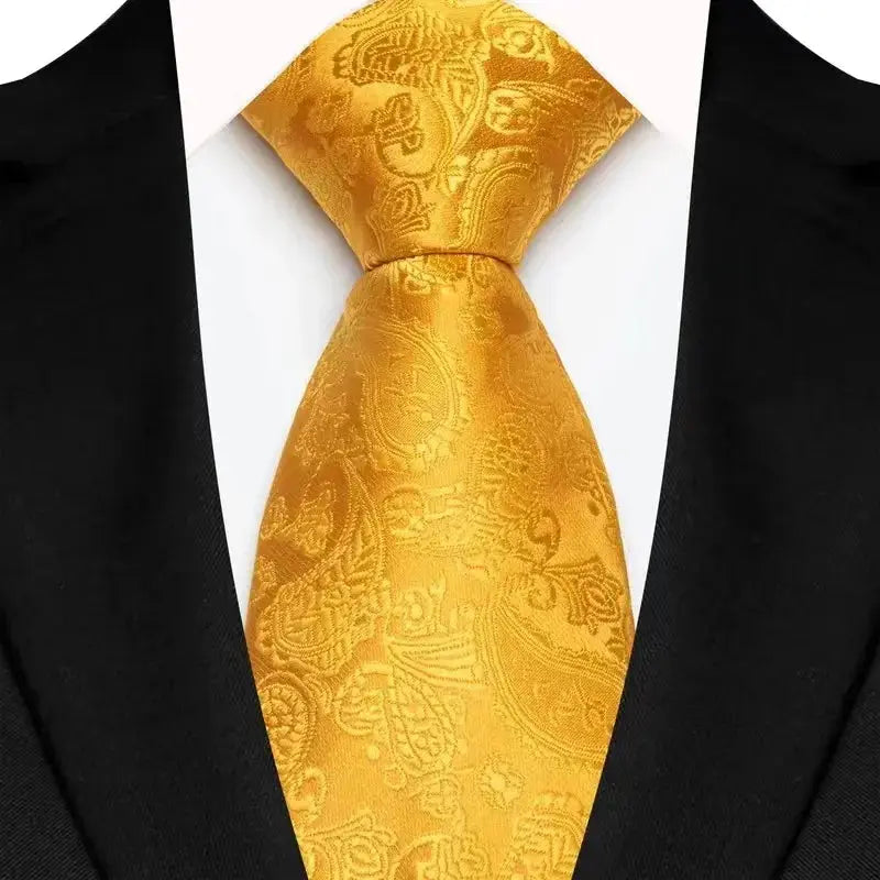 8cm Width Yellow Color Neck Ties For Men Paisley Dots Handmade HotTrendyPicks