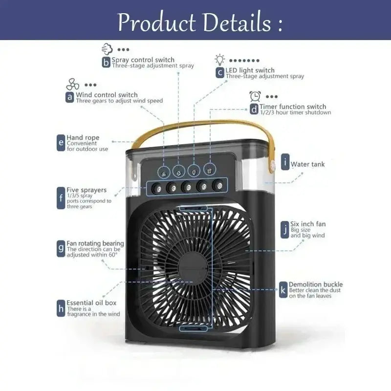 New 3 In 1 Fan AIr Conditioner Household Mini Air Cooler LED Night Light Portable Royal Lights & Home Decor