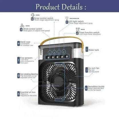 New 3 In 1 Fan AIr Conditioner Household Mini Air Cooler LED Night Light Portable Royal Lights & Home Decor