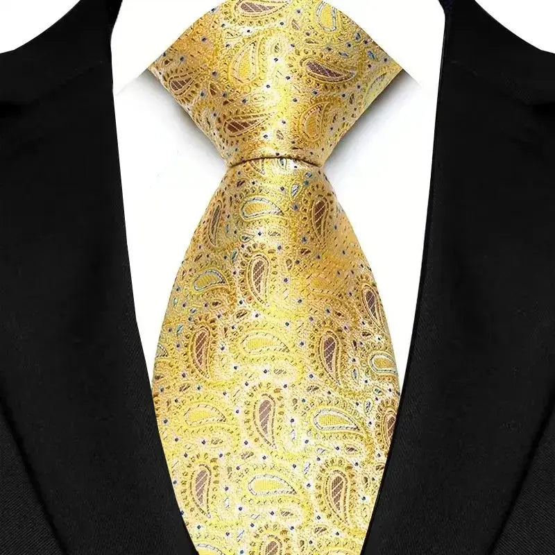 8cm Width Yellow Color Neck Ties For Men Paisley Dots Handmade HotTrendyPicks