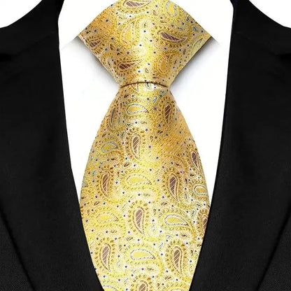 8cm Width Yellow Color Neck Ties For Men Paisley Dots Handmade HotTrendyPicks