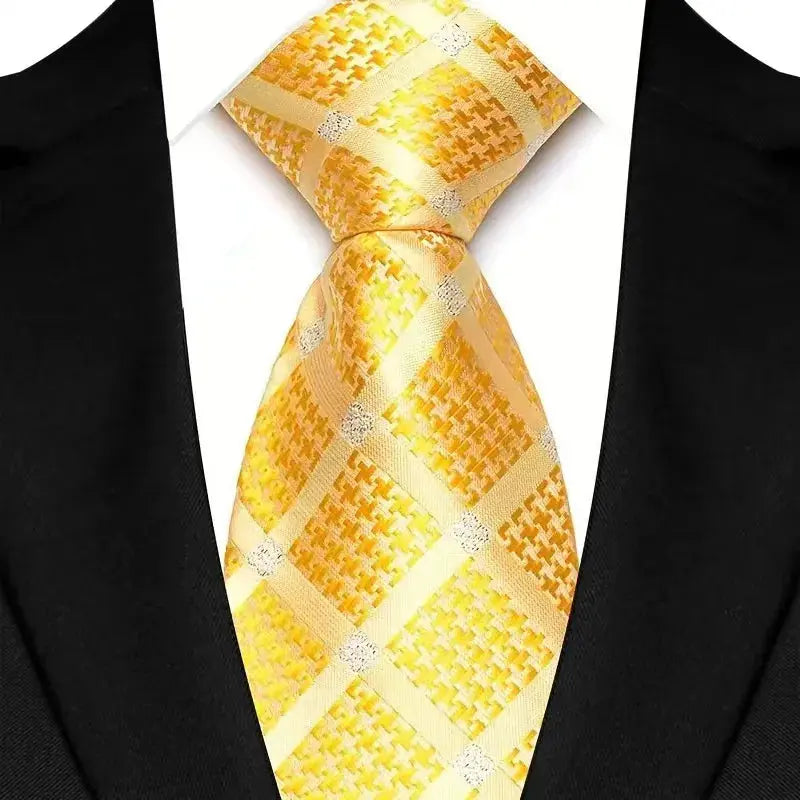 8cm Width Yellow Color Neck Ties For Men Paisley Dots Handmade HotTrendyPicks