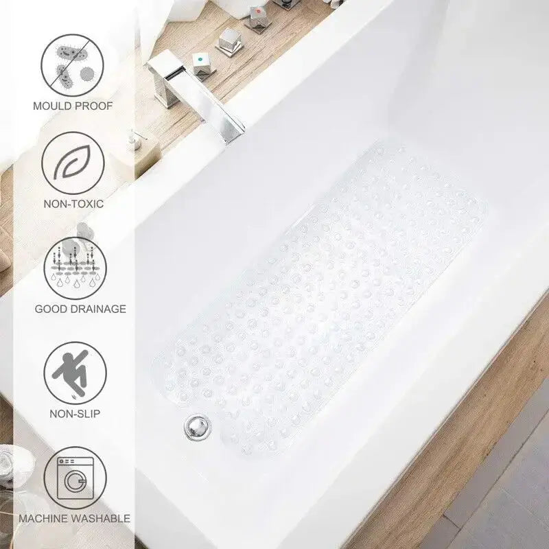 40*100cm PVC Anti-skid Bath Mat Shower Mat Non-slip Mat Bathtub Bath Mat with Suction Cup Bathroom Accessories InStock