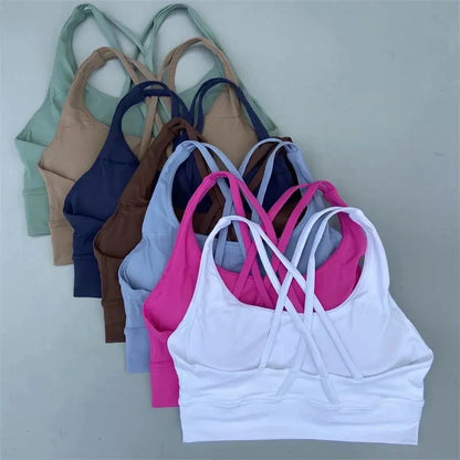 Solid Color Fitness Women Sport Bra Gym Yoga bra Athletic Cross Tight Top Workout Train With Chest Pad High quality shockproof GeToday