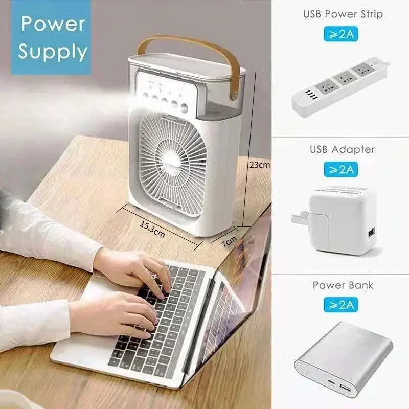 New 3 In 1 Fan AIr Conditioner Household Mini Air Cooler LED Night Light Portable Royal Lights & Home Decor