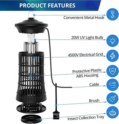 Senelux Mosquito Killer Lamp 4500V Fly Zapper 20W Insect Mosquito Trap with UV Light Bug Zapper 100m³ Coverage for Indoor Garden Outdoor Senelux