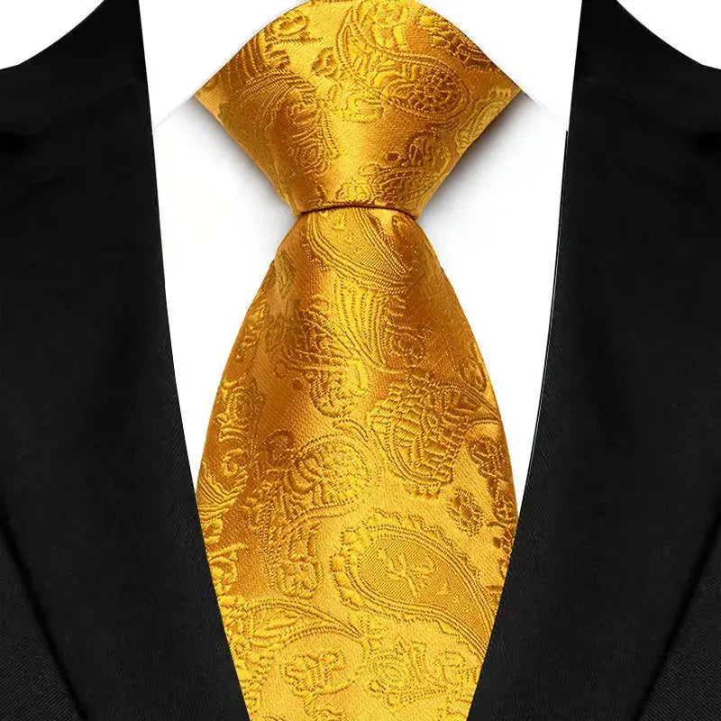 8cm Width Yellow Color Neck Ties For Men Paisley Dots Handmade HotTrendyPicks