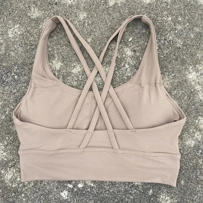 Solid Color Fitness Women Sport Bra Gym Yoga bra Athletic Cross Tight Top Workout Train With Chest Pad High quality shockproof GeToday