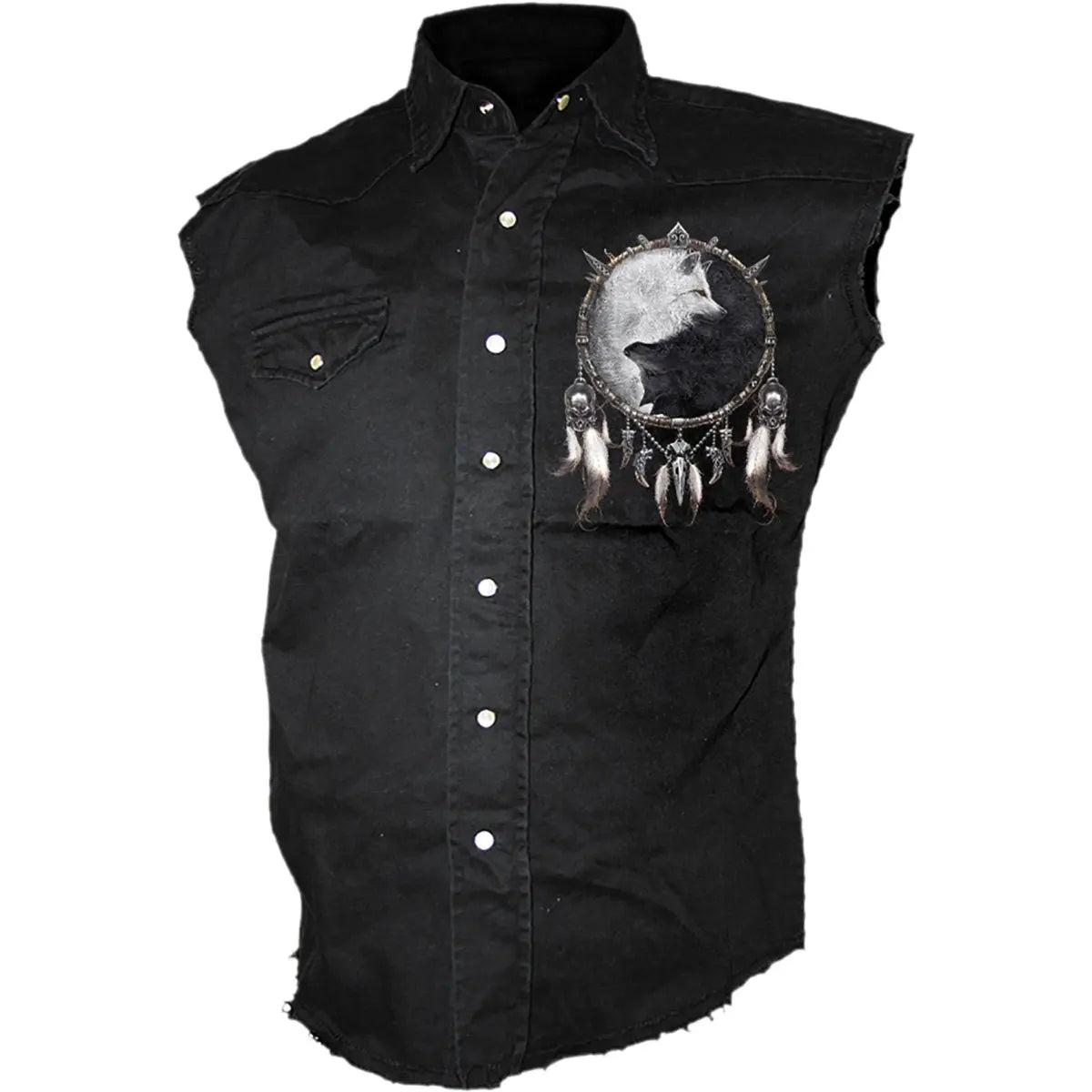 WOLF CHI - Sleeveless Stone Washed Worker Black Spiral Direct
