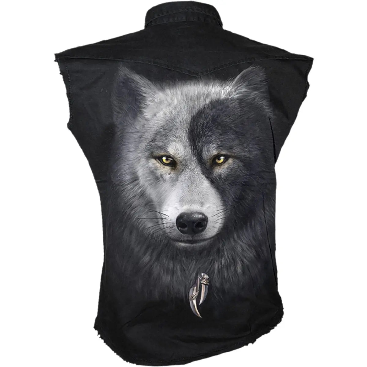 WOLF CHI - Sleeveless Stone Washed Worker Black Spiral Direct