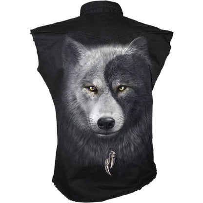 WOLF CHI - Sleeveless Stone Washed Worker Black Spiral Direct