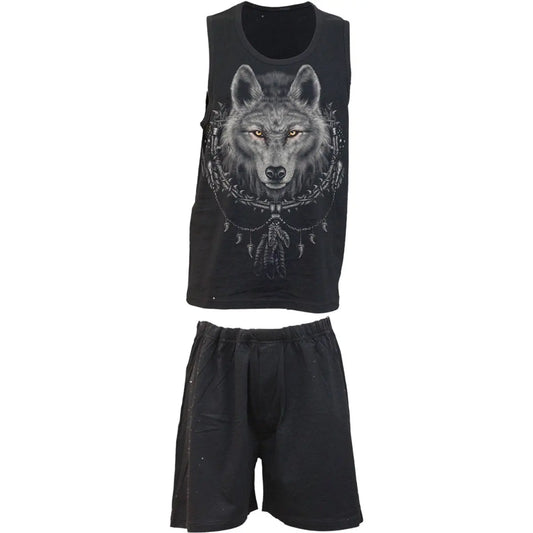 WOLF CHI - 4pc Mens Gothic Pyjama Set Spiral Direct