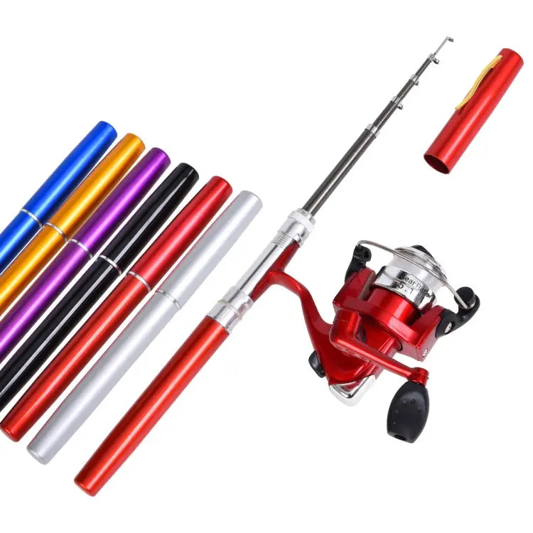 LEO Pen Type Fishing Rod & Spinning Wheel Fishing Reel Portable Pocket Fishing Gear, H8022G Gold, H8022PU Purple, H8022 Silver Mira Sales