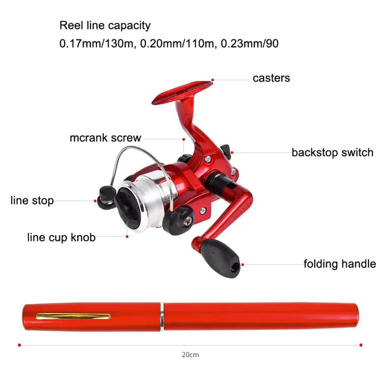 LEO Pen Type Fishing Rod & Spinning Wheel Fishing Reel Portable Pocket Fishing Gear, H8022G Gold, H8022PU Purple, H8022 Silver Mira Sales