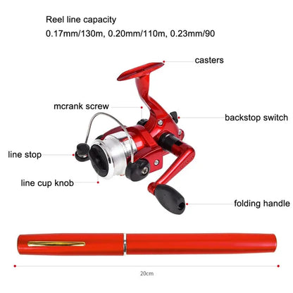 LEO Pen Type Fishing Rod & Spinning Wheel Fishing Reel Portable Pocket Fishing Gear, H8022G Gold, H8022PU Purple, H8022 Silver Mira Sales