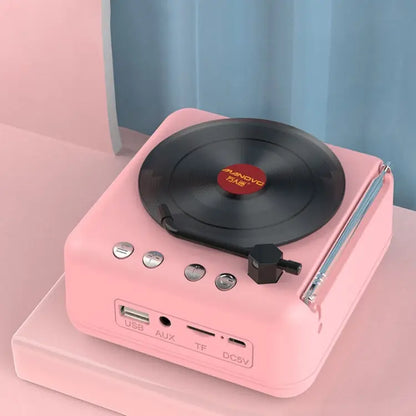 Manovo H3 Macaron Vinyl Record Player Bluetooth Speaker Retro Radio Stereo, Pink Great Deal Offers