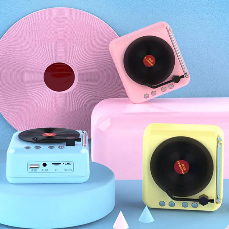 Manovo H3 Macaron Vinyl Record Player Bluetooth Speaker Retro Radio Stereo, Pink Great Deal Offers