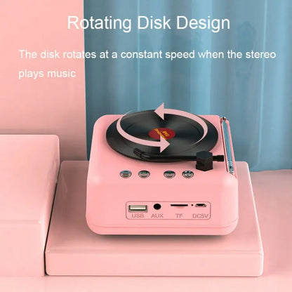 Manovo H3 Macaron Vinyl Record Player Bluetooth Speaker Retro Radio Stereo, Pink Great Deal Offers