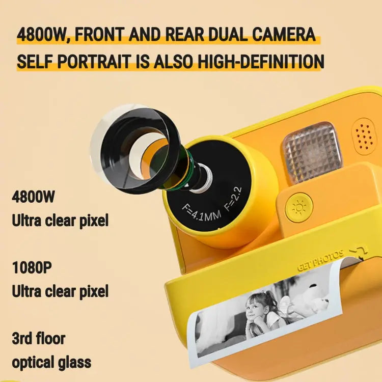Children Instant Print Camera 4800W Pixel 2-Inch Screen Dual Lens Photography Camera, K27 Pink, K27 Yellow Mira Sales