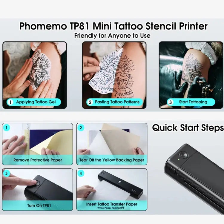 Phomemo TP81 A4 Wireless Thermal Printer Tattoo Template Printer(Black) Vitrax