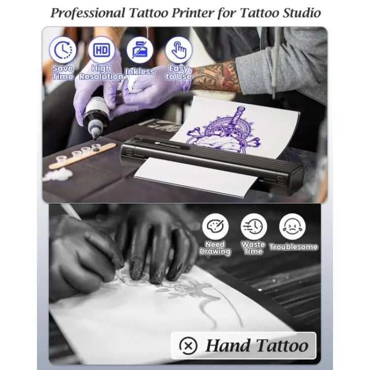 Phomemo TP83-BK Wireless Tattoo Stencil Printer With 10pcs Transfer Paper(Black) Vitrax
