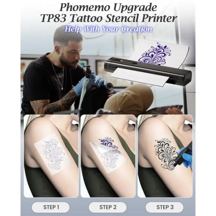Phomemo TP83-BK Wireless Tattoo Stencil Printer With 10pcs Transfer Paper(Black) Vitrax