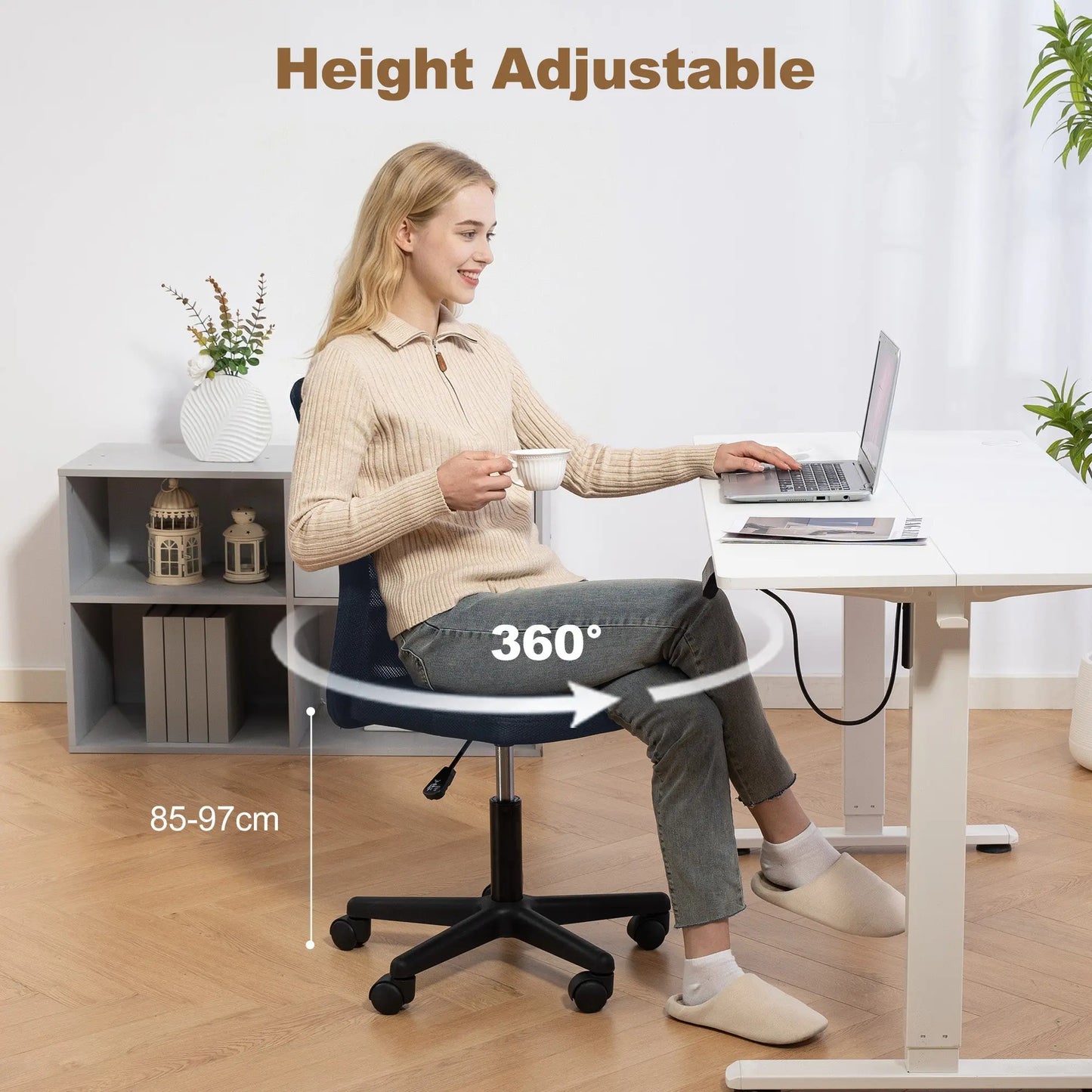 Vinsetto Computer Desk Chair, Mesh Office Chair with Adjustable Height and Swivel Wheels, Armless Study Chair, Dark Grey Wise Galleria