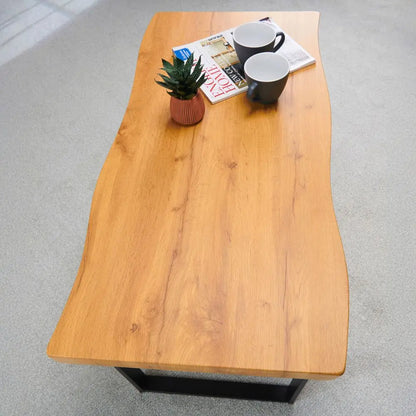 Greenhurst Live Edge Coffee Table – Oak Effect with Steel Frame, 100cm Doortogarden