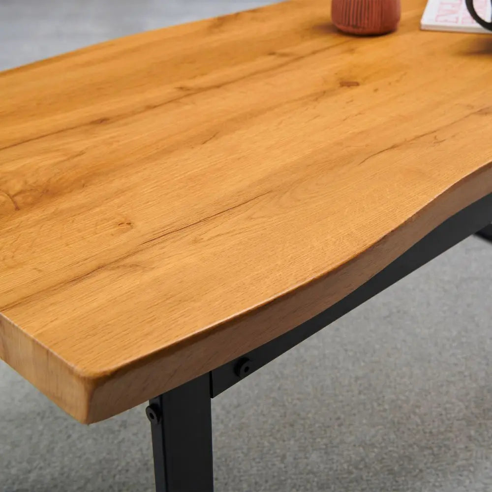 Greenhurst Live Edge Coffee Table – Oak Effect with Steel Frame, 100cm Doortogarden